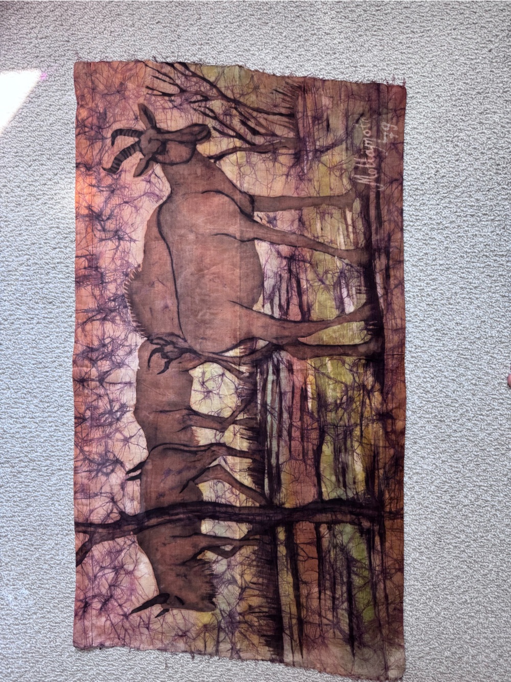 Handmade Batik Wildebeast Art Earthy Brown & Olive